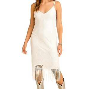 Eilly Bazar Small White Spaghetti Strap Fringe Dress Wedding Bride Festival